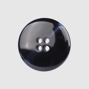 Premium classic black resin 4-hole button with glossy marble finish for high-end clothing