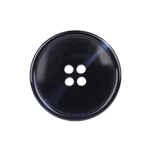 Premium glossy black resin round four-hole button for high-end clothing accessories