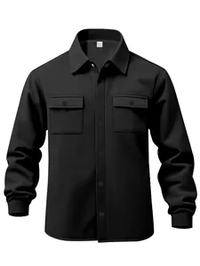 Heavyweight black men's fleece-lined work shirt with chest pockets and collar