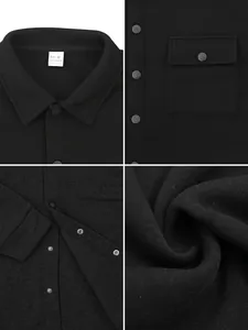 Detailed collage of men's heavyweight black fleece jacket showing collar, buttons and fabric