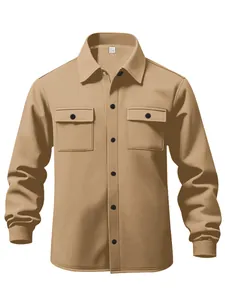 Front view detail of a khaki men's heavy fleece-lined workwear jacket with chest pockets
