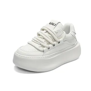 Stylish white chunky bread shoes with thick platform sole and rope laces