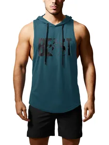 Canotta fitness con cappuccio da uomo in verde petrolio con stampa Beast audace