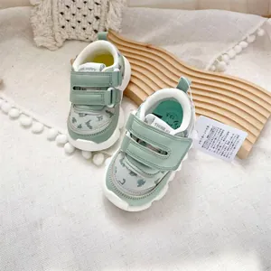 Mint green toddler walking shoes with velcro straps and breathable mesh upper