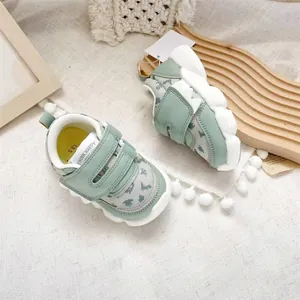 Breathable mesh toddler walking shoes with soft thick soles and velcro straps for kids