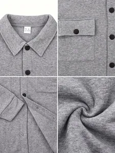 Detailed views of gray heavyweight men's work jacket showing fabric texture and buttons