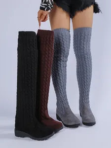 Botas altas de punto para mujer con suela de plataforma de cuña gruesa en tres colores