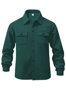 Detailed front view of a dark green heavy-duty fleece work jacket with two chest pockets