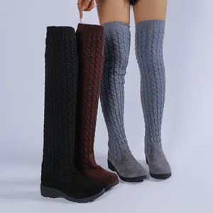 Botas altas de punto por encima de la rodilla con plataforma para mujer varios tonos