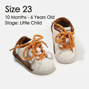 Zapatillas de Bloque de Color de Cuero de Microfibra para Niños Pequeños con Forro de Lana y Patrón de Estrella para Niños y Niñas