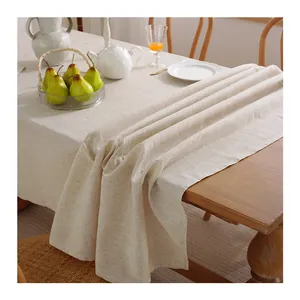 Rustic beige natural cotton linen tablecloth for rectangular dining room tables decoration