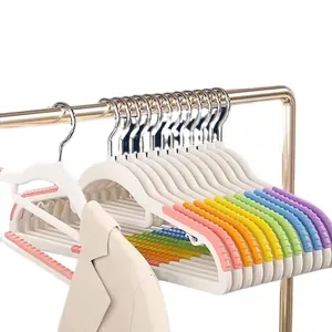 Multi-colored non-slip plastic clothes hangers set for organized closet storage