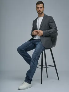 Jeans da uomo blu slim fit a gamba dritta, elasticizzati e casual per primavera e autunno