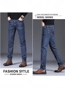 Jeans classici da uomo slim fit a gamba dritta elasticizzati lavaggio blu scuro