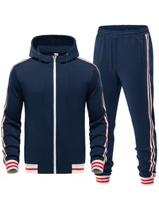 Hochwertiger dunkelblauer Herren-Trainingsanzug mit Kapuzenpullover und gestreifter Hose