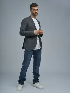 Jeans blu classici da uomo vestibilità slim straight in tessuto elastico morbido