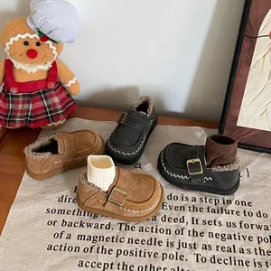 Cozy toddler winter loafers with faux fur lining and buckle detail in warm setting