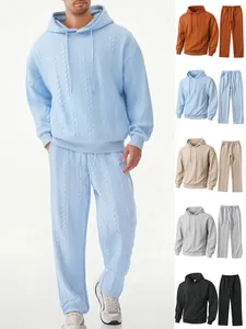 Men's jacquard hooded sweatshirt set displayed in five classic solid color variations.