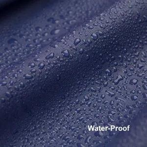 Durable waterproof blue PEVA shower curtain with water-repellent surface detail