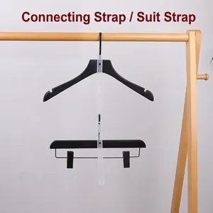Adjustable white plastic hanger connector strap for clothing store display sets