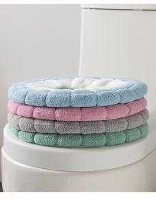 Juego de funda de asiento de inodoro de felpa suave, alfombrilla de WC lavable gruesa universal.