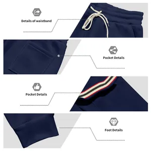 Detailed macro views of fleece cargo pants: drawstring waistband, pockets, and ribbed cuffs.