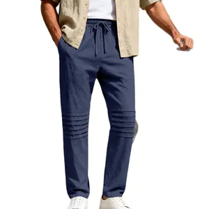 Pantaloni casual in lino da uomo con dettaglio plissettato traspirante sulle ginocchia