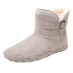 Warm wide-toe suede snow boots for women with faux fur lining and anti-slip sole