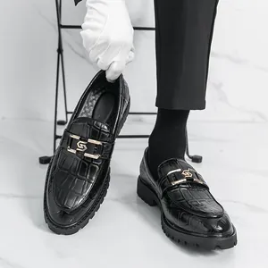 Mocassins Business Casual Homme Style Britannique Motif Crocodile Cuir PU Bout Pointu Chaussures Habillées