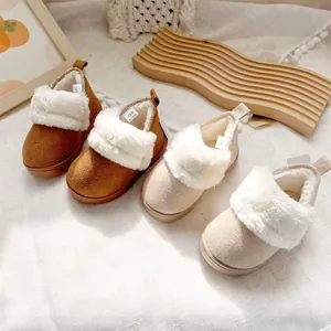 Winter Verdickt Warm Baby Schneestiefel Für Kleinkinder Kinder Unisex Wildleder Pelzbesatz Rutschfest Weiche Sohle Baumwollschuhe