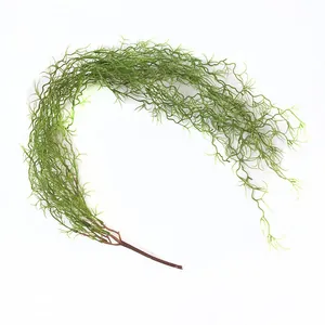 Detailed view of realistic green artificial Spanish moss vine for hanging wall decoration