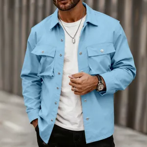 Veste cargo bleu clair stylée pour hommes avec plusieurs poches pour le printemps