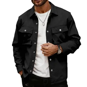 Veste utilitaire décontractée noire pour hommes avec plusieurs poches pour le printemps