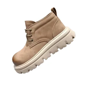 Bottines Martin rétro pour hommes en cuir de vachette avec semelle plateforme kaki.