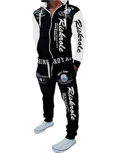 Heren Full Zip Hoodie Top And Bottom Polyester Bedrukt Herfst Winter Casual Sportkleding Trainingspak