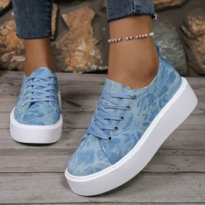 Modieuze dames casual platform denim schoenen met vetersluiting en dikke witte zool
