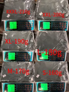 Weight measurement chart for men's slim fit high neck short sleeve T-shirts in multiple sizes