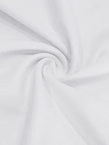 Close-up detail of white ribbed elastic fabric for men's slim fit casual summer T-shirt