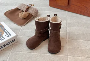 Retro style girl's brown suede winter Martin boots with thick warm fleece lining