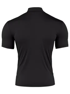 Detailed back view of a slim fit men's black T-shirt with a stylish mock neck design.