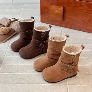 Vintage Maillard style fleece-lined winter boots for girls with foldable design