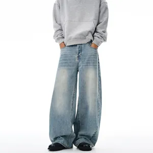 Jeans Larghi Vintage Azzurri American High Street per Uomo Donna Pantaloni Denim Larghi Dritti Stile Streetwear Retro