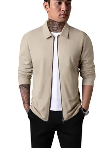Veste zippée pour homme en maille gaufrée avec col à revers et coupe ajustée