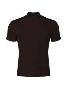 Men's slim fit stretch mock neck short sleeve T-shirt in dark brown coffee color