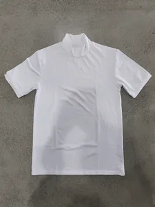 Classic plain white mock neck short sleeve slim fit athletic base layer t-shirt for men