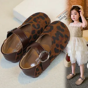 Stijlvolle Mary Jane schoenen met luipaardprint voor meisjes, herfst prinsessen schoenen.