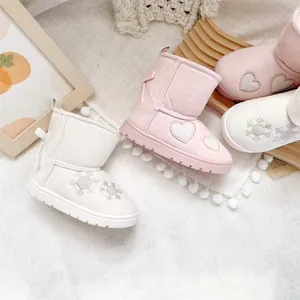Premium girls' winter snow boots featuring heart embroidery and warm fleece lining