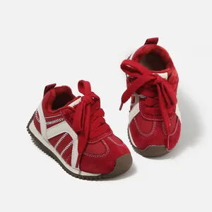 Premium red toddler winter walking shoes with fleece lining and soft sole for comfort