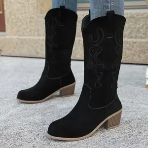 Detailansicht der schwarzen bestickten Western-Cowboystiefel für Damen mit V-Schnitt.