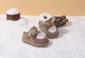 Winter baby snow boots with cute cartoon sheep design and warm fleece lining